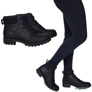 Timberland womens Ellendale leather hiker boots black lace up block heel outdoor - Picture 1 of 16
