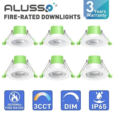 IP65 Fire Rated LED 3CCT Dimmable Downlights Modern Bathroom Ceiling Spot Lights - Image 1 of 4