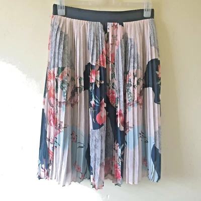 RJR John Rocha Concertina Pleats Floral Skirt Sz 12 Blue Pink - Image 1 of 4