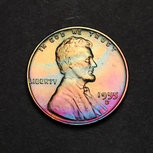 Centavo de trigo Lincoln 1955-D tonificado con tono arco iris (7-37) - Imagen 1 de 2