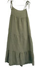 Suzy D London Womens Dress Linen Tiered Baby Doll made In Italy Size Large Green