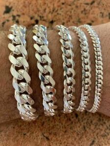 Bracelet cubain homme véritable argent sterling 925 Miami 4-12 mm 6,5-9 pouces maillon lourd