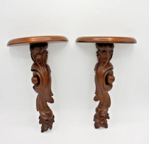Pair of Vintage Wood Wall Shelf Sconce Scroll Flowers 10 1/2 Tall - Picture 1 of 11