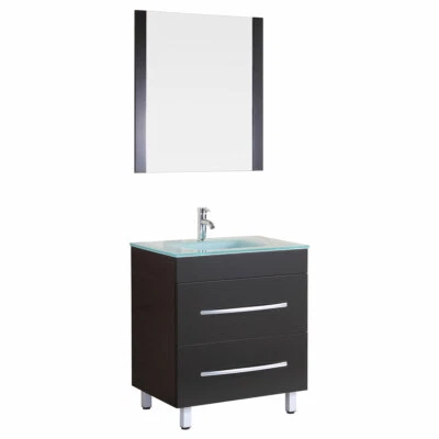 Mueble tocador de baño negro de 30" con tapa de cristal y espejo LV4-30B LessCare Foto 1 de 4