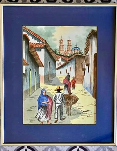 VINTAGE FRAMED TAXCO MEXICO ST. SCENE PAINTING WATERCOLOR & INK SIGNED 15"x 13" - Picture 1 of 6