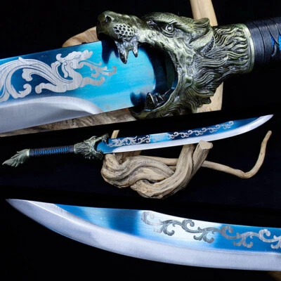 Wolf Broadsword Wushu Espada Alto Manganeso Acero Cuchillo Afilado KungFu Oxtail Dao Foto 1 de 4