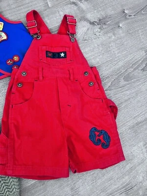 Macacão unissex vintage HONORS vermelho denim 4 crianças bordado náutico RARO - Imagem 1 de 4