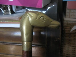SALE PRICE - Vintage wooden cane walking stick with brass horse head handle - Picture 1 of 4