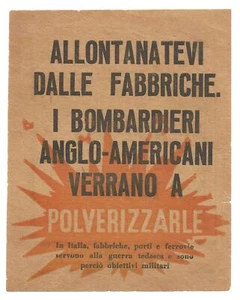 WWII US or British Army PROPAGANDA LEAFLET Bombing Raids at Italian Factory 1943 - Picture 1 of 2