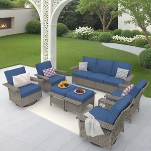 7Pcs Rattan Patio Conversation Furniture Set Cushioned Outdoor Wicker Sofa Set - Picture 1 of 12