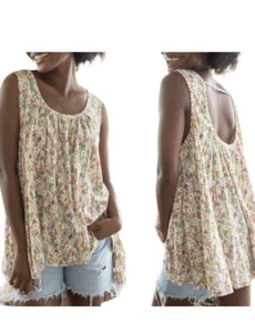 Natural Life Top M Ditsy Floral Sleeveless Trapeze Boho Tank Scoop Neck/Back NWT - Picture 1 of 5