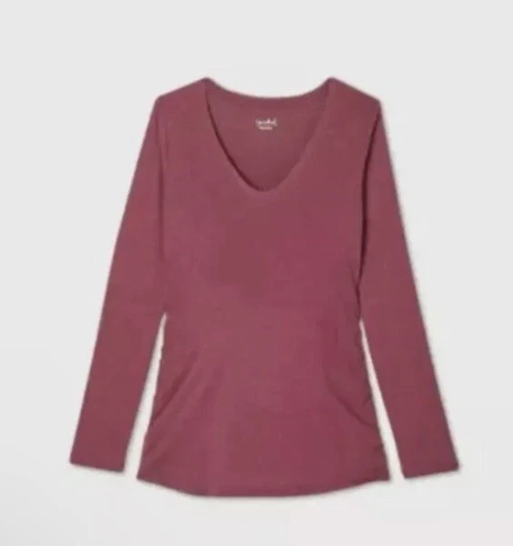 Ingrid & Isabel Maternity Long Sleeve Scoop Neck Shirred T-shirt Medium M