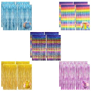 Cortinas de oropel metálico de 2,5 m - serpentinas de fondo con flecos de lámina decoración de cumpleaños - Imagen 1 de 11