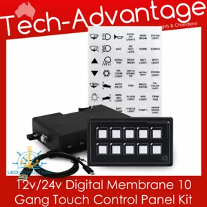 12v 24v Boat Caravan 10 Gang LED Backlit Touch Momentary Switch Panel Kit - Picture 1 of 6