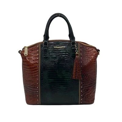 Brahmin Green & Brown Croc-Embossed Leather Large Duxbury Satchel - Image 1 of 4