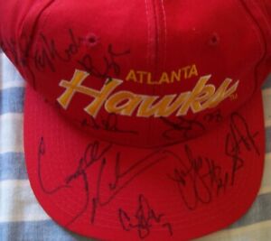 1994-95 Hawks team signed autographed auto cap hat Augmon Blaylock Smith Wilkens