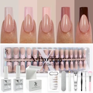 French Tip Press On Nails - Skin Tone Nude and Color Series - Picture 1 of 7