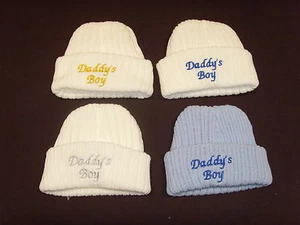Baby Knitted Wool Embroidered Personalised Hat With Saying Daddy's Boy   - Picture 1 of 11
