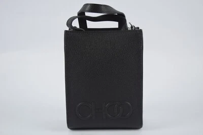 NEW Authentic JIMMY CHOO Mini Tote Leather Bag Embossed Logo Black Crossbody - Image 1 of 4