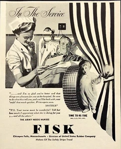 Nurse Reading to Man in Bed Army Needs Nurses Fisk WWII Print Ad 1943 - Picture 1 of 6