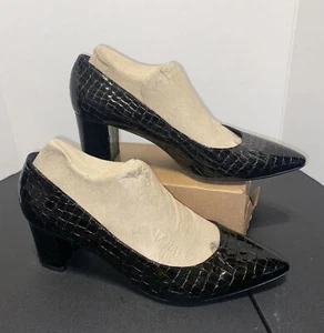 AGL Italy Women Size 11 (41) Point Toe Pump Black Leather CROC Print Heels - Picture 1 of 14