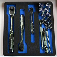 Ratchet Socket Wrench Tool Drawer Insert Organizer Blue Black Foam Tray