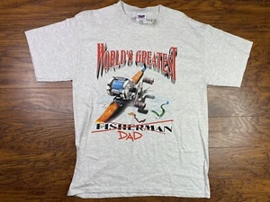 Vintage 90s Worlds Greatest Fisherman Shirt Large Gray UU - Bild 1 von 5