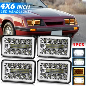 4PCS For Ford Mustang 1979-1986 Black 4x6 Inch LED Headlights Low/ High Beam DRL - Picture 1 of 15
