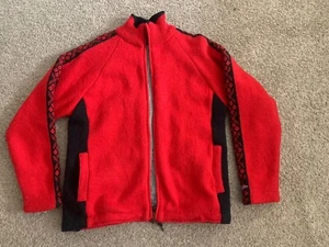 NORSKWEAR Sweater Jacket SRO—Size L—Wool, Full Zip, Lined, Red & Black - Picture 1 of 7