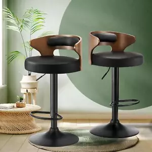 Oikiture 2x Bar Stools Kitchen Gas Lift Swivel Chairs Stool Wooden Barstool - Picture 1 of 10