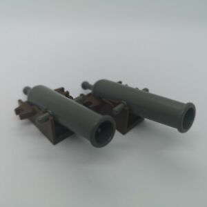Lego 2 x Cannon - Dark Grey Shooting with Brown Base (2527, x110c01)