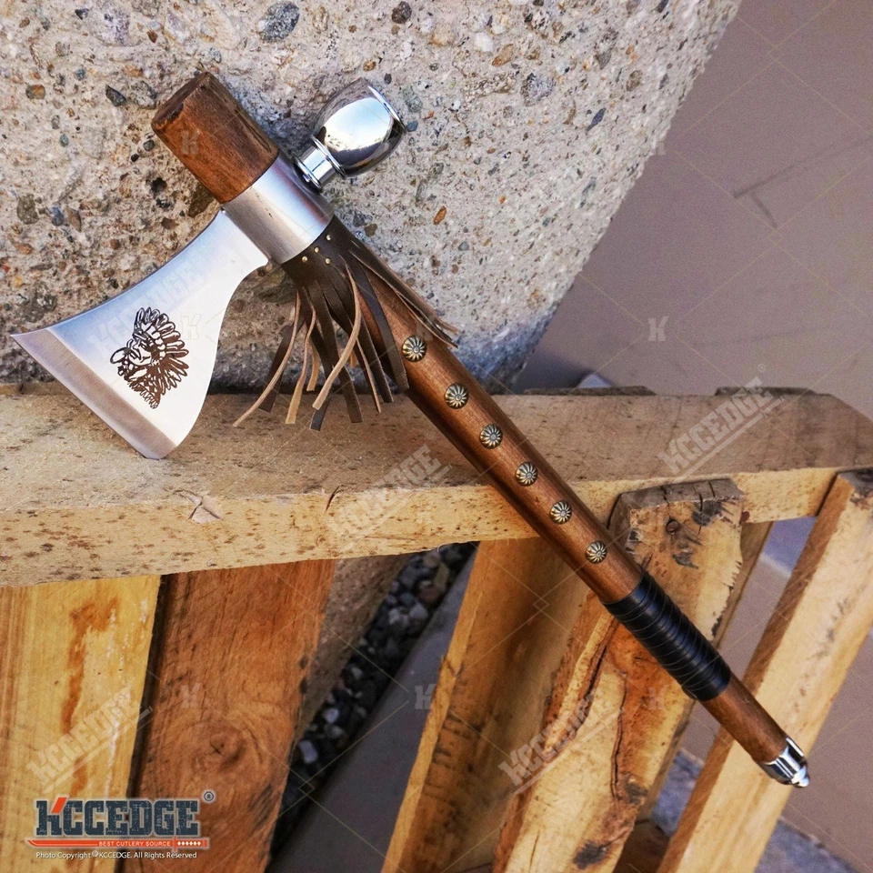 19" NATIVE AMERICAN PEACE PIPE TOMAHAWK Replica HATCHET with Functional Pipe - Image 1 of 4