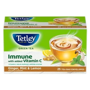 Tetley natürlicher grüner Tee Ingwer, Minze & Zitronengeschmack 25 Teebeutel - Bild 1 von 5