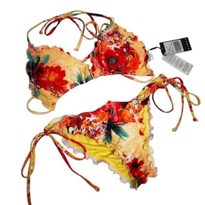 RELLECIGA WOMEN'S HALTER TRIANGLE BIKINI WOMEN RUFFLE SWIMMING SET LARGE NWT - Picture 1 of 5