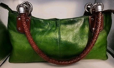 Bolso de hombro Hobo de cuero genuino verde fósil cartera correa trenzada (teñido) Foto 1 de 4