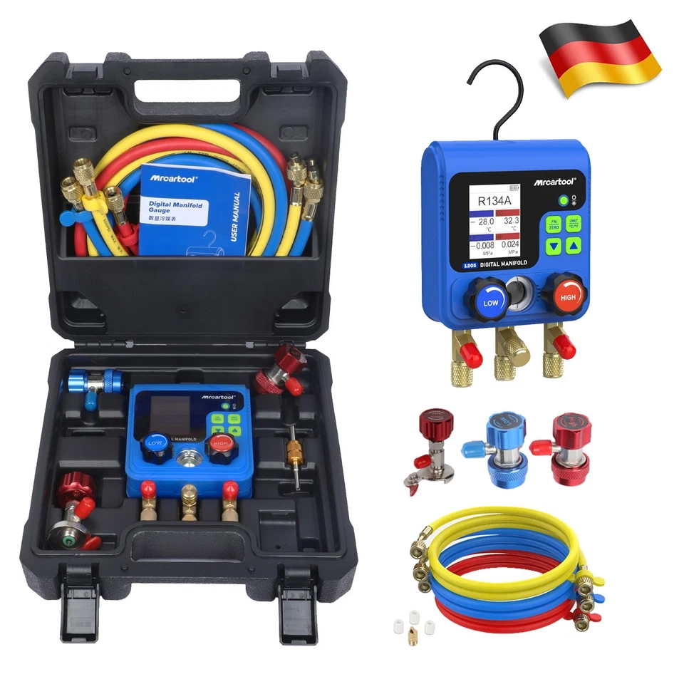 MRCARTOOL Digitale Klimaanlagen Monteurhilfe Manometer HAVC Kältemittel Messgerät R32 R123