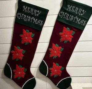 Vintage extra große Weihnachtsstrümpfe Paar Weihnachtsstern Applikation 36” 1980’s - Bild 1 von 8