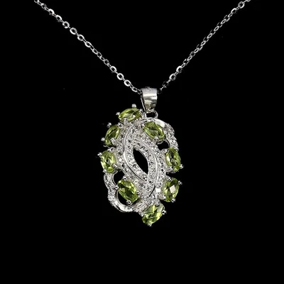925 Sterling Silver Necklace Oval Peridot 5x3mm Natural Gemstone Jewelry 18in - Image 1 of 4