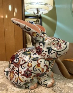 Large Vintage Imari Style Porcelain Bunny Rabbit Hand Painted Vibrant Figurine - Picture 1 of 20