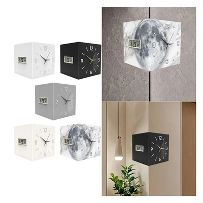 Double Sided Corner Wall Clock Temperature Display for Kitchen Office Study - Image 1 of 2