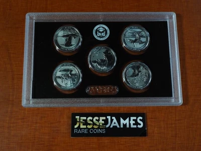 2018 S 25C REVERSE PROOF SILVER WASHINGTON ATB QUARTER 5 COIN SET FRESH IN LENSE - Image 1 of 2