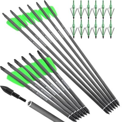 Carbon Bolts 7.5" 15" Mini Arrows Screw Point Vanes Broadhead Archery Bow Hunt - Image 1 of 4