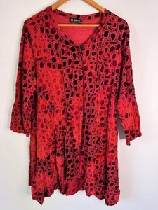 Merric Red Orange Black Velvet Crush Lightweight Longline Jacket Snaps Sz 18 - Picture 1 of 12