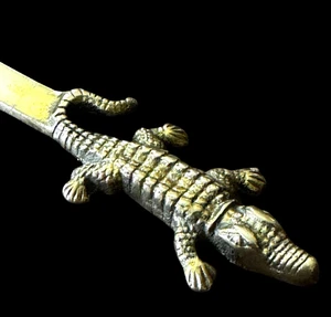 Vintage Alligator Krokodil Brieföffner massiv Messing Patina goldfarben 9" - Bild 1 von 10