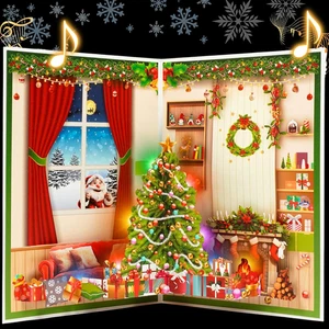 3D musikalische Weihnachtskarten, Pop Up Karte mit Musik und Licht, Frohe Weihnachten - Bild 1 von 12