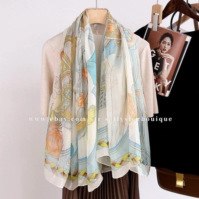 Sallys Boutique 100% Gasa Seda Envolvente Bufanda Sarong Playa Pluma Estampado 54" Foto 1 de 4