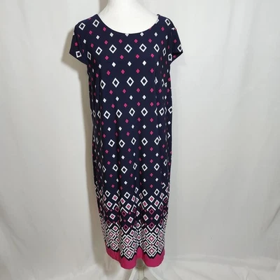 Liz Claiborne Women's Size XL Blue Pink White Short Sleeve Dress Geometric  - Image 1 of 4