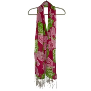 Lilly Pulitzer Tropical pink green floral scarf silk cashmere blend - Picture 1 of 9