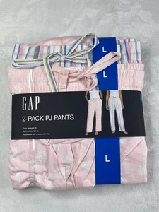 GAP Womens L Pajama Pant 2- pack Soft Cotton PJ Pockets Pink Floral and Stripe - Picture 1 of 5