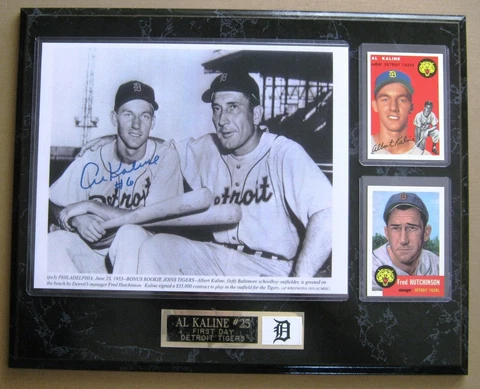 Al Kaline & Mgr Fred Hutchinson First Day with Detroit Tigers Photo Plaque ! Cover